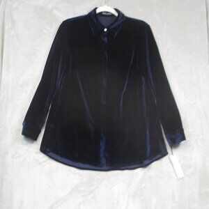 NWT Estelle and Finn Sapphire Velvet Button Up Pleated Back Shirt Womens XS